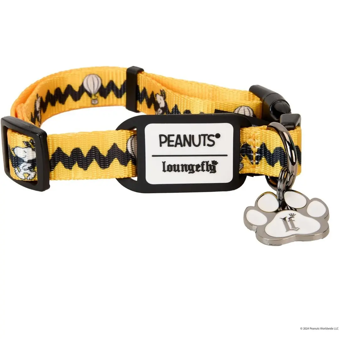 Loungefly Peanuts 75th Anniversary Snoopy Dog Collar with Charlie Brown Stripe - Durable Nylon, Park-Ready Style, Milestone Anniversary Use, Medium 0.75”W, 14”-21” Neck Fit
