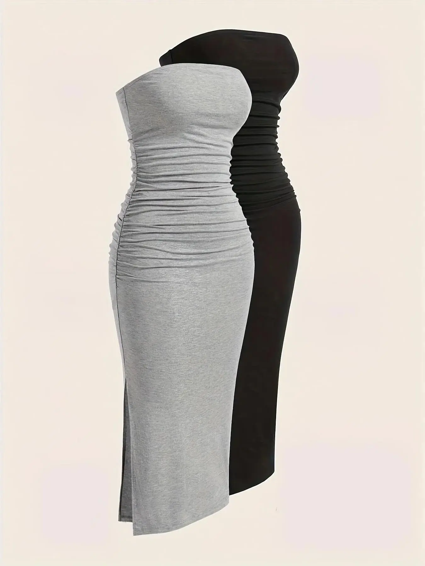 Women's Plain Ruched Split Hem Knitting Bodycon Strapless Sleeveless Tube Dress, Casual Bandeau Dress for Daily Outdoor Wear, Sun Dresses, Summer Womenswear Dresses for Women, Casual Dress Style