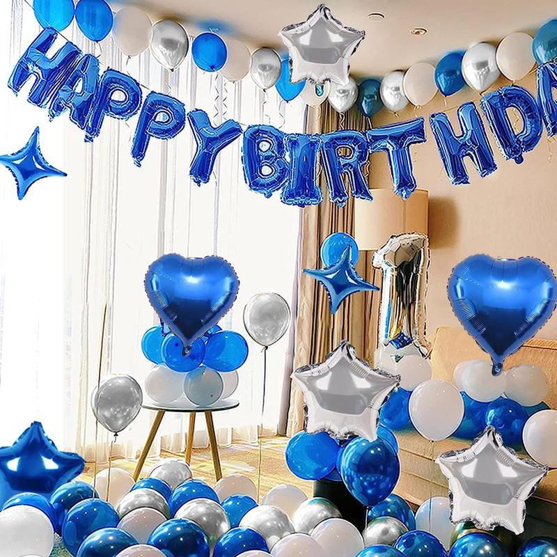 Happy Birthday Letter Balloon Set - 53pcs Metallic Latex Balloons for Stunning Birthday Party Decorations in Blue and Silver