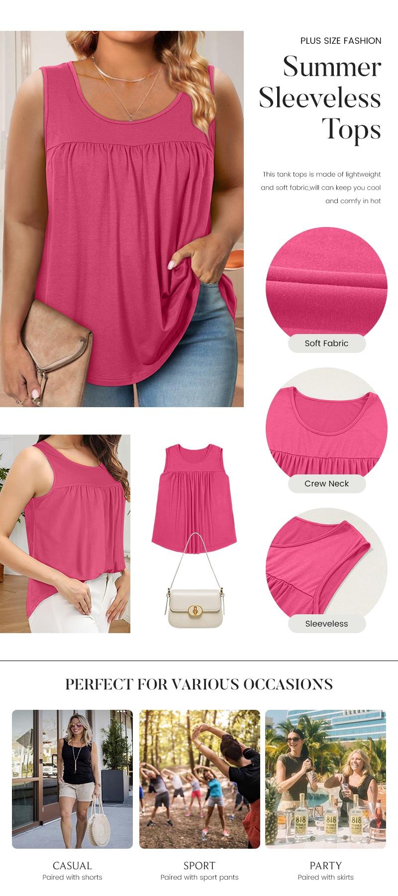 Eytino Plus Size Tank Tops for Women Sleeveless Crew Neck Summer Casual Loose Tee Shirts(1X-5X)