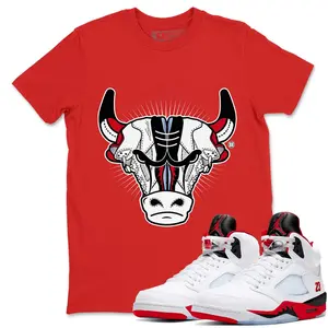 Unisex T-shirt to match Jordan 5 Fire Red - Sneaker Bull Head. 100% Cotton for Casual Wear. Comfortable Summer Unisex T-Shirt to match Jordan Sneaker. Streetwear Style. urban outfitters
