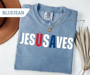 Comfort Colors Jesus Saves USA T-shirt,Christian Patriotic JesUSAves Shirt, USA Jesus tee, 4th of July Gift, USA Red white and blue Shirt