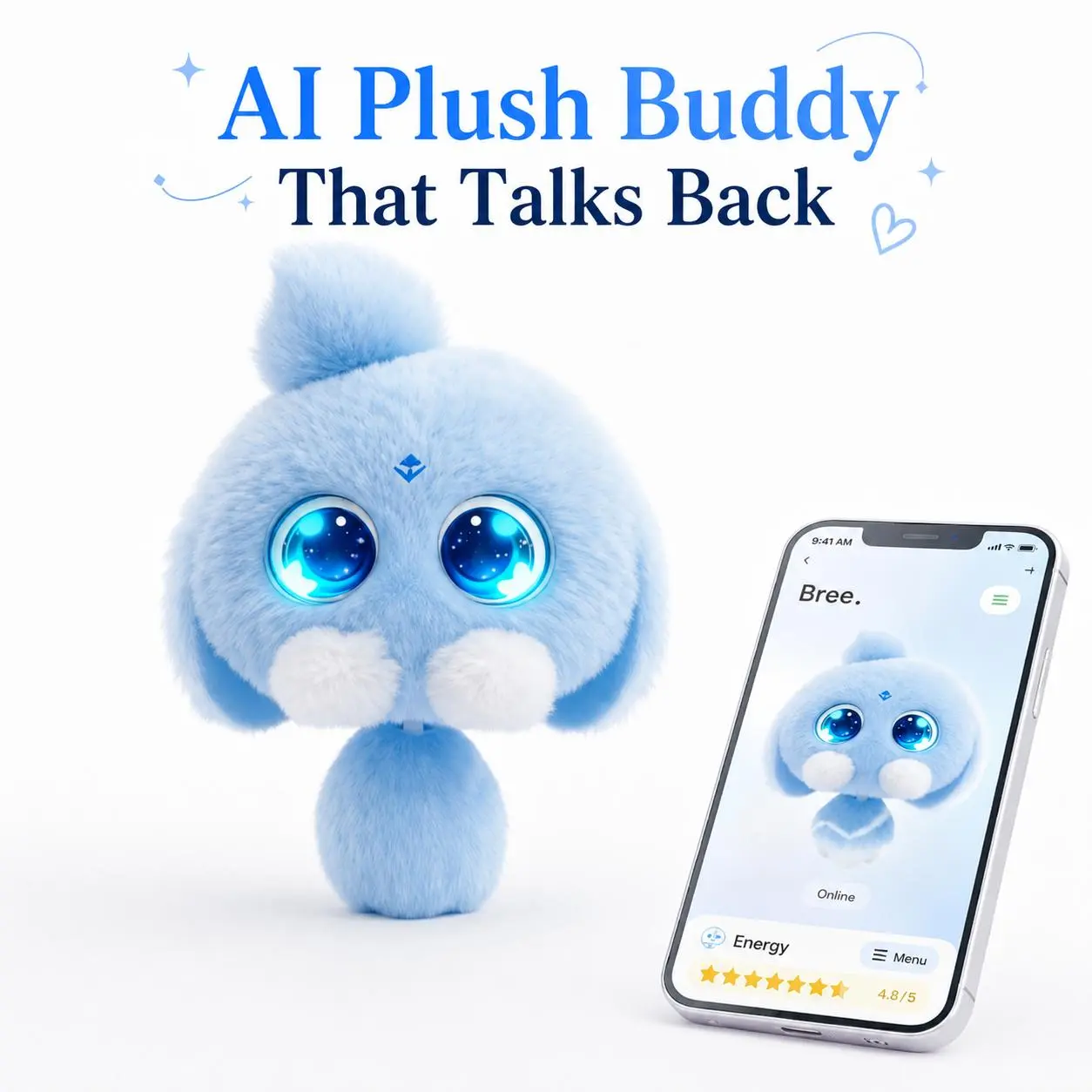 OKIVIVI AI Companion Plush Toy - Cute Collectibles, Emotional Support Stuffed Toy with Long-Term Memory, Mood Sensing Eyes, Cozy Soft Fabric, Gentle-on-Hands Material, Optional Subscription, English or Spanish Talk Support