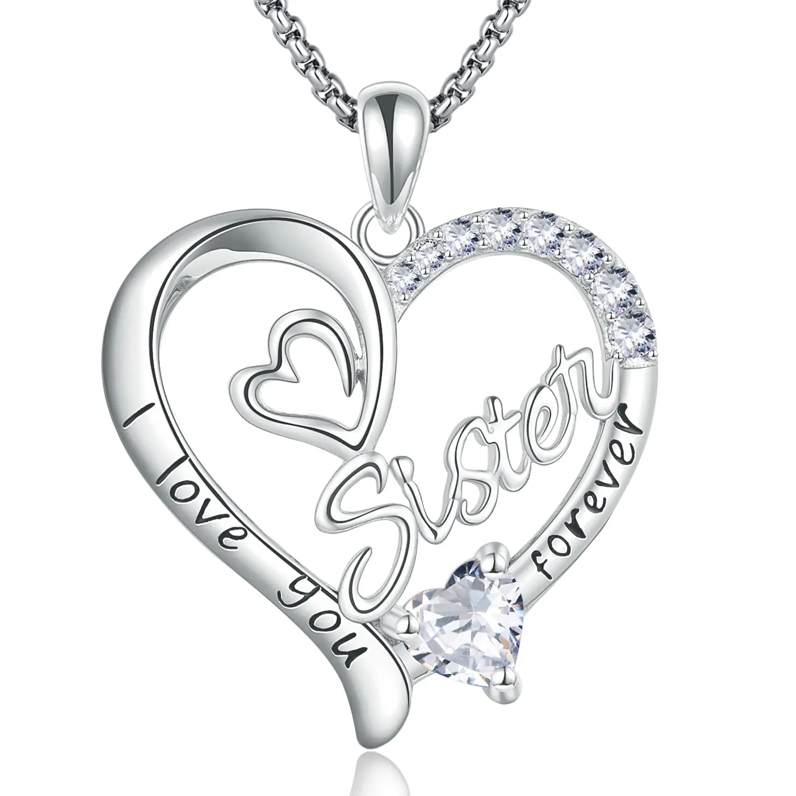 DRINSPER Sister Necklace I Love You Forever Heart Pendant Necklaces for Sister Mom Wife Grandma Nana Aunt, Infinity Necklace Cubic Zirconia Valentine’s Day Christmas Mother's Day Birthday Meaningful Gifts for Women