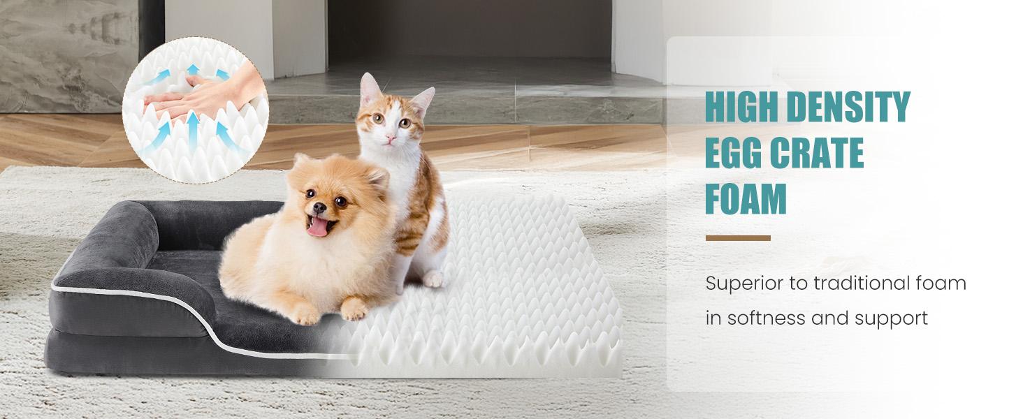 Orthopedic Dog Bed, Memory Foam Pet Bed for Medium Dogs with Washable Removable Cover Non-Slip Base Waterproof Liner Egg Crate Foam for Improved Sleep