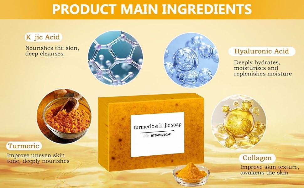 3PCS Lemon Turmeric Kojic Soap + 3 Bubble Nets | Organic Face & Body Bar | Cleansing & Exfoliating | All Skin Types