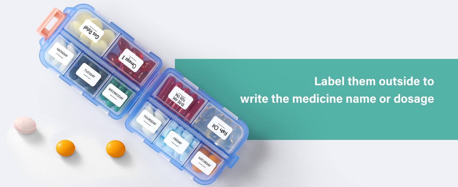 Travel Pill Organizer Box with 146 Labels, 10 Compartment Small Pill Case Medicine Kit, Portable Pocket Purse Pharmacy, Daily Weekly Vitamin Supplement Medication Holder Travel Pill Organizer Box with 146 Labels, 10 Compartment Small Pill Case Medicine Kit, Portable Pocket Purse Pharmacy, Daily Weekly Vitamin Supplement Medication Holder
