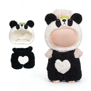 Cute Panda Suit for 17cm Dolls Cozy Plush Crochet Outfit with Heart Detail Handmade Craftsmanship for Macaron & Forward Energy Series