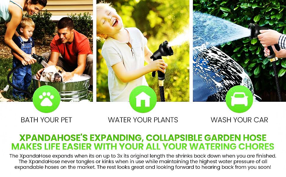 100FT Expandable Garden Hose,Heavy Duty Superior Strength,4 -Layer durable collapsible Latex Core,Extra Strong Brass Connectors ,lightweight flexible water hose