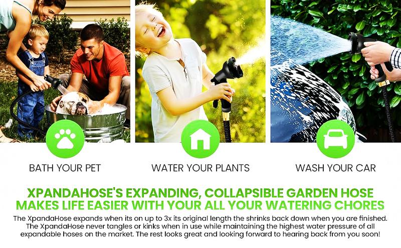 Heavy Duty Superior Strength，Expandable Garden Hose,4 -Layer durable collapsible Latex Core,Extra Strong Brass Connectors ,lightweight flexible water hose