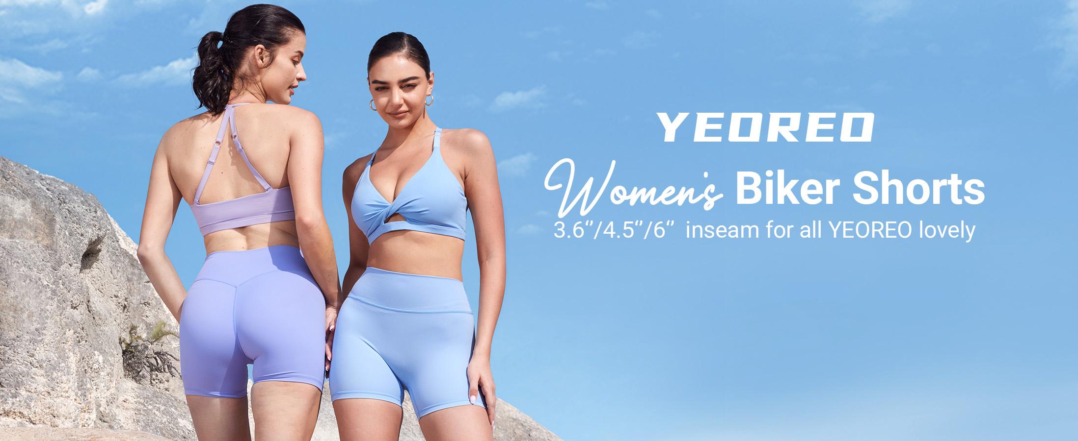 YEOREO Women's Biker Shorts 4.5" Workout Gym Shorts Craze High Waist Tummy Control Hidden Scrunch Running Yoga impact