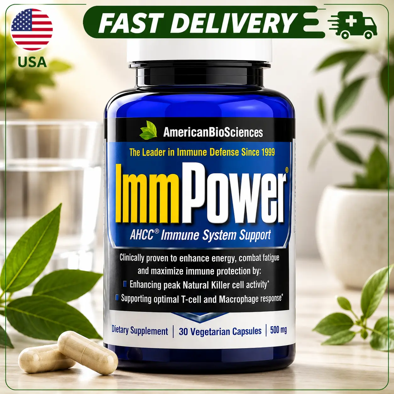 Mushroom-Derived AHCC-Based Capsules, 500mg Per Capsule, Vegetarian Formula, No Artificial Colors or Preservatives, 30 Count