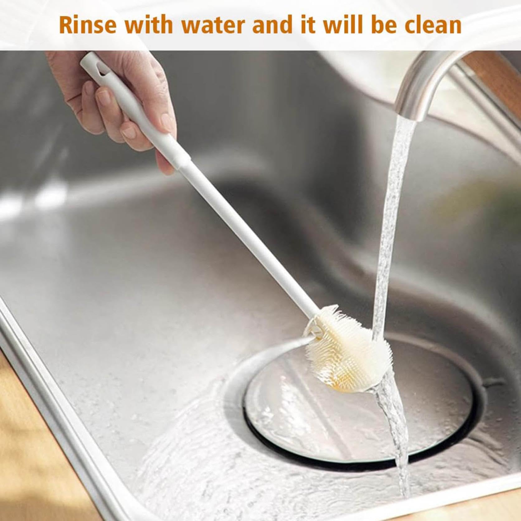 3pc Soft Bristle Silicone Cup Brush, 360°Silicone Cup Brush Long Handle Water Bottle Brush Cleaner, Cup Cleaner Brush Cup Lid Cleaning Brush For Narrow Neck Containers