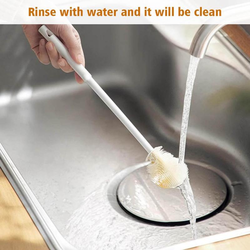 3pc Soft Bristle Silicone Cup Brush, 360°Silicone Cup Brush Long Handle Water Bottle Brush Cleaner, Cup Cleaner Brush Cup Lid Cleaning Brush For Narrow Neck Containers