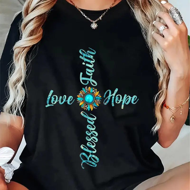 Men's 100% Cotton Unisex Fit Casual Short-Sleeve T-Shirt Top, Bold Christian Graphic with Jesus, Hope, Love, Sunflower, Leopard, Playful Print Streetwear