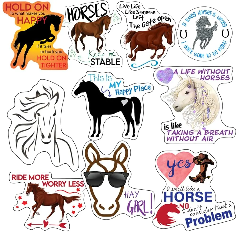 Horse Stickers, Ten Vinyl Stickers Supporting Horse, Great Horse Gift, Decorative Stickers