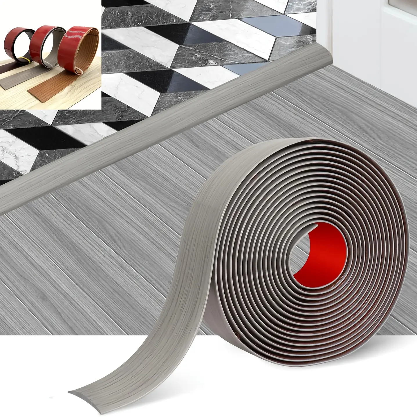 Self-adhesive floor transition strips, Durable pvc material - wood grain pattern joint sealant for tiles and solid wood floors, durable DIY suitable for home decorative partitions with strong adhesion, modern floor accessories