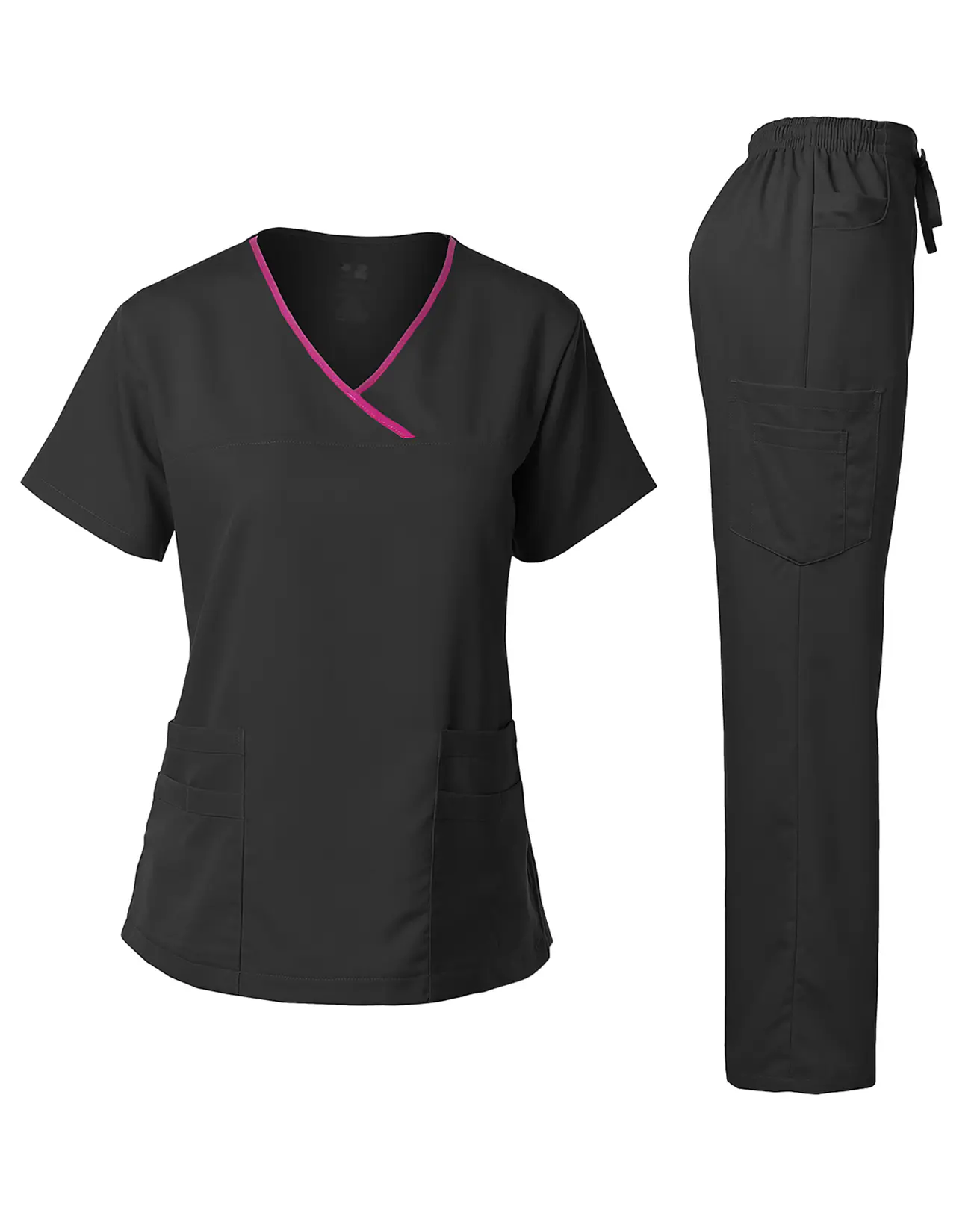 DAGACCI Natural Stretch Women's Contrast Y-Neck Scrub Sets [NS2104]