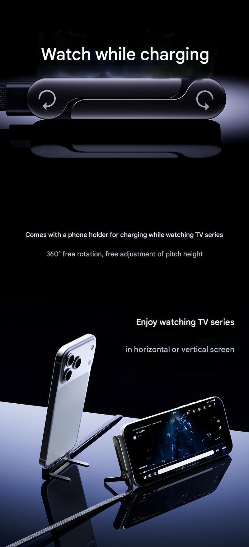 2-in-1 fast charging cable and phone stand Invisible charging cable and stand for the charger, 240-watt ultra-fast charging,suitable for gaming, office use, compatible with iPhone and Samsung  Double Type-C