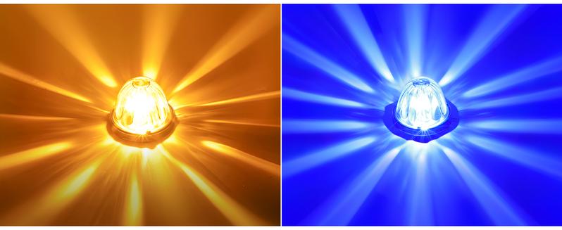 Partsam Dual Color Glass Watermelon Lights with Stainless Steel Bezel, Amber/Blue LED Watermelon Turn Signal Marker Lights for Kenworth Peterbilt 2Pcs