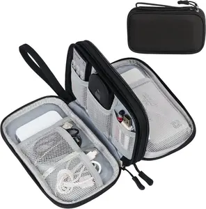 Travel Cable Organizer Pouch, Waterproof Double Layer Electronic Accessories Case, Black