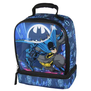 DC Comics The Batman Kids Lunch Box Insulated Dual Compartment Superhero Lunch Bag 10"