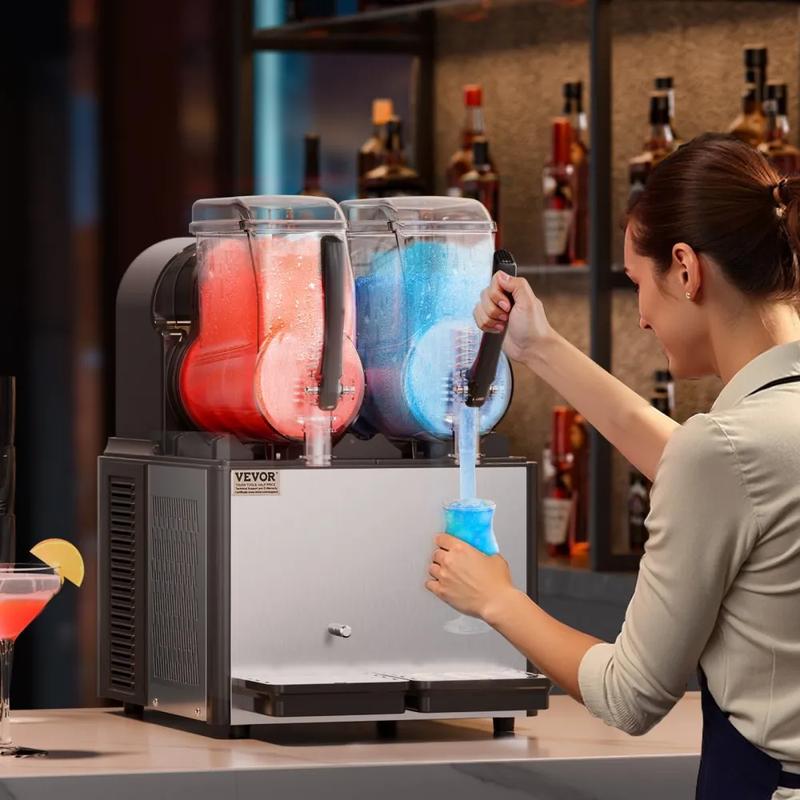 VEVOR Commercial Slushy Machine, TikTokShopBlackFriday, 4Lx2 Double Tank Frozen Drink Machine, 32 Cups Stainless Steel Margarita Smoothie Frozen Drink Maker, Slushie Maker for Home Party Restaurants Cafe Bars
