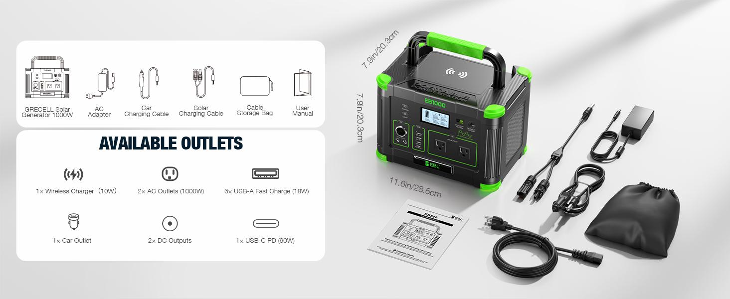 Outdoor Power Station: EBL1000W Solar Generator w/ 999Wh Battery | Powers Home Essentials & Camping Gear