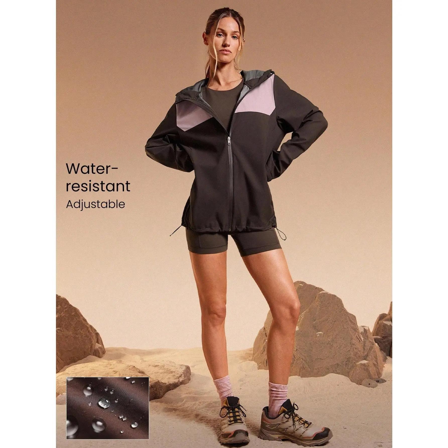 GLOWMODE Chill Chaser Water-Resistant Colorblock Adjustable Hood Hem Cuffs Windbreaker Jacket Autumn Winter Outdoor Hiking Jogging Daily Active Wear