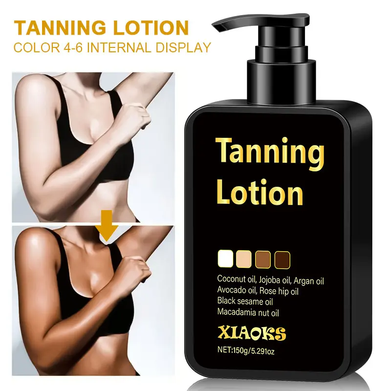 XIAOKS Sunless Tanning Lotion - Lightweight, Streak-Free, Non-Sticky, Smooth, Moisturizing Body Care Cosmetic with Coconut, Jojoba, Avocado, Rose Hip, Black Sesame, Macadamia Oils (150g) for Flawless Results, Daily