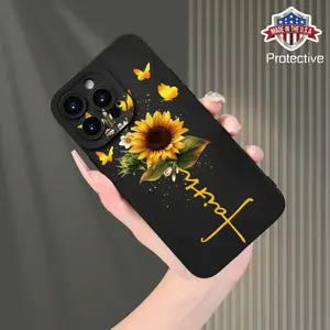 Sunflower Butterfly Letter Printed High end Phone Case Suitable for iPhone 17, 16, 15, 14, 13, 12, 11 XS XR X 7, 8 Plus Pro Max Mini Protective Smartphone Cover Cellphone