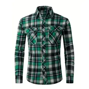 Men's Classic Plaid Button-Up Shirt - Long Sleeve, Red & Black Checkered Design, Polyester Fabric, Casual Streetwear for Everyday, Vacation, or Office Use