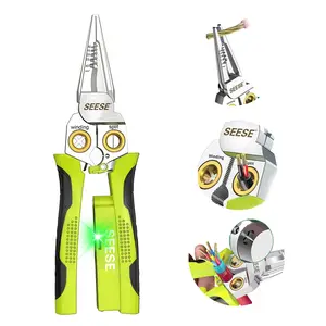 【TikTokShopHolidayHaul】SEESE 8 in 1 Wire Stripper Twister for Cutting and Pulling Wires, Cable Scissors,Voltage Tester Pliers, 12V to 250V Live,Null,Hot Wire Judgment AC DC, Audible and Flashing LED Alarms Gift for Thanksgiving,Christmas,New Year
