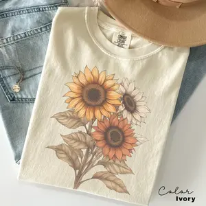 Comfort Colors Sunflower TShirt,  Vintage Flowers T-shirt, Summer Wildflower Tee, Boho Tee, Botanical TShirt, Sunflower Lover Gifts For Her