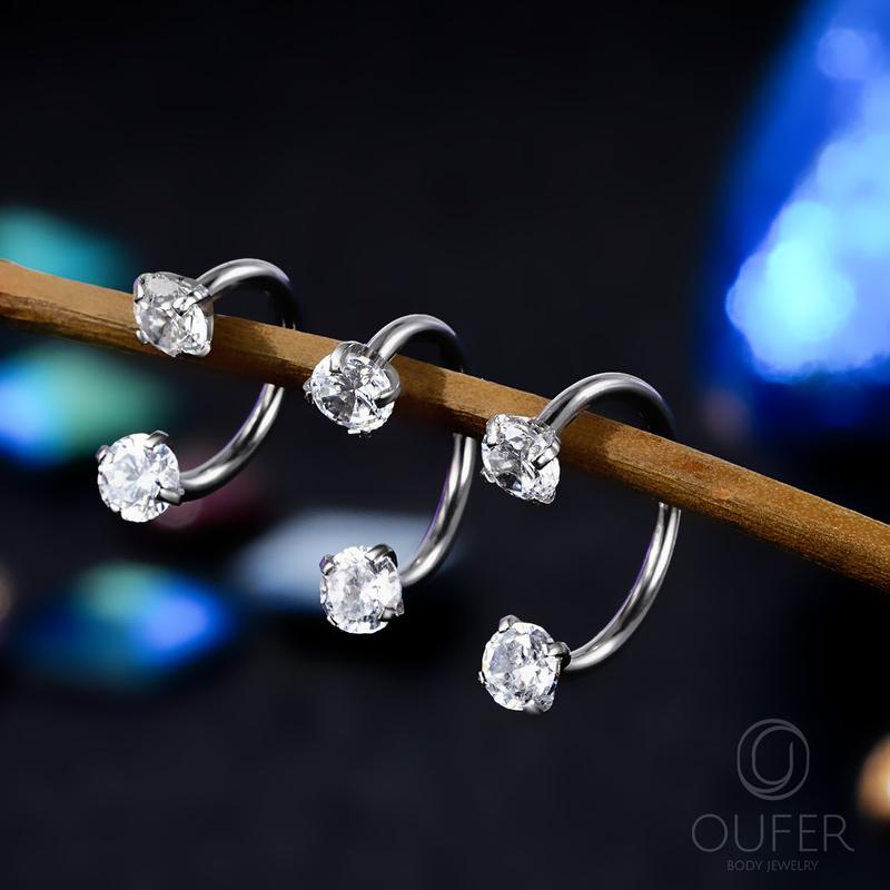 Oufer 20G Horseshoe CZ Nostril Nose Hoop Cartilage Lobe Piercing Ring 316L Stainless Steel Unisex Body Jewelry with Free Ball Crabber