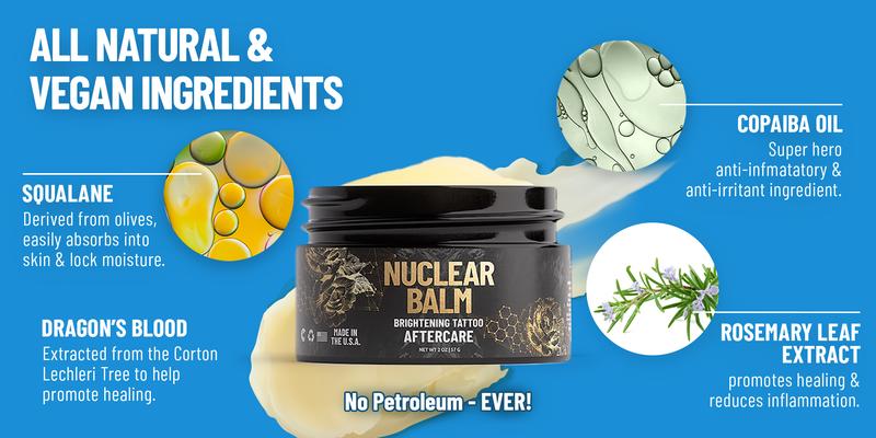Nuclear Balm 3-Pack – Brightening Aftercare Cream for Tattoos | Makes Faded Ink Pop Instantly | Vegan Formula | Must-Have Grooming for Tattooed Skin