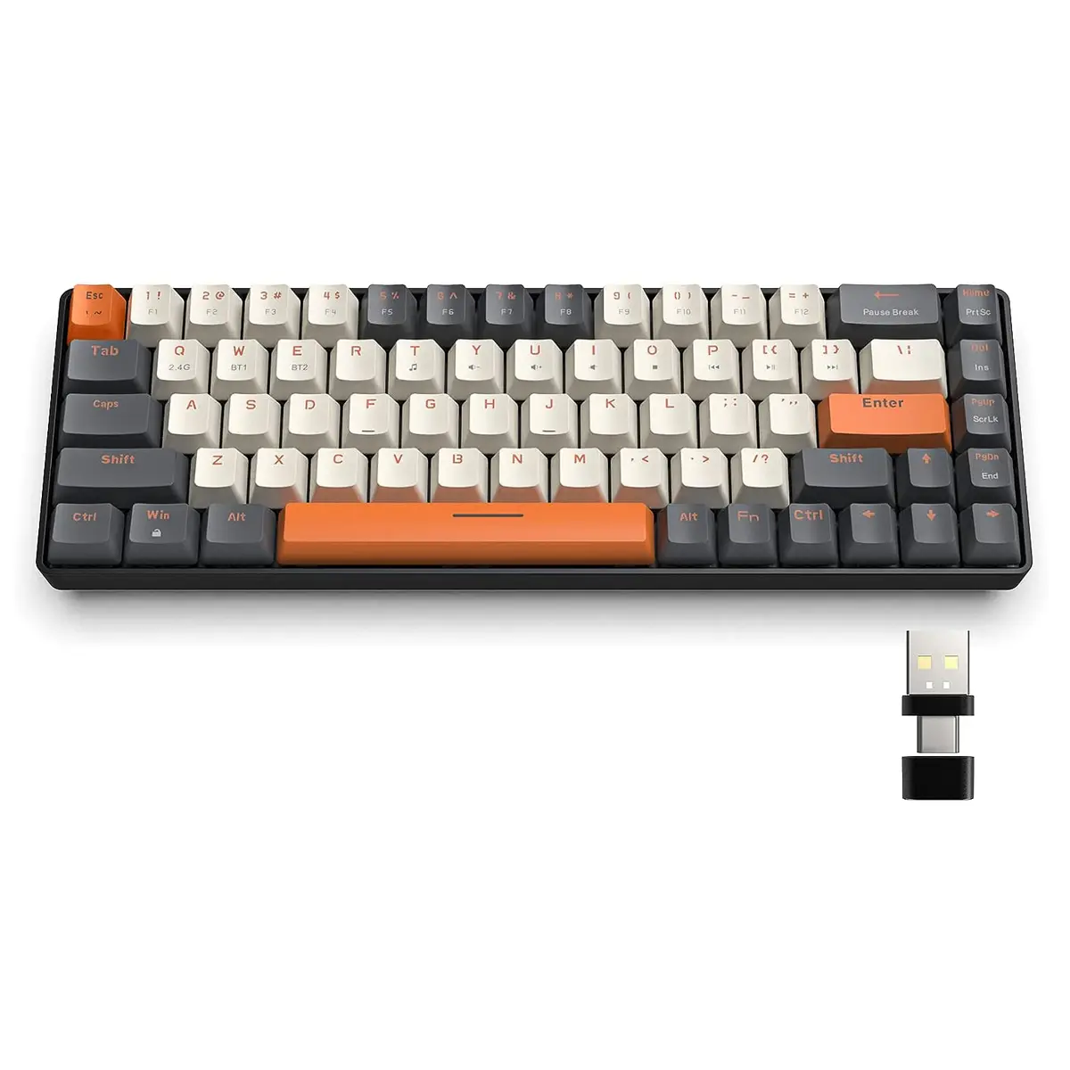 ZIYOU LANG RK68 60% Compact Bluetooth/Wireless Mechanical Gaming Keyboard - 68-Key Layout with Separate Arrow Keys, Hot Swappable Quiet Satellite Red Switch, 2.4GHz Dual-Mode 2-in-1 Receiver, Durable Multi-Device Keyboard for Gaming, PC, Mac, Wireless Key