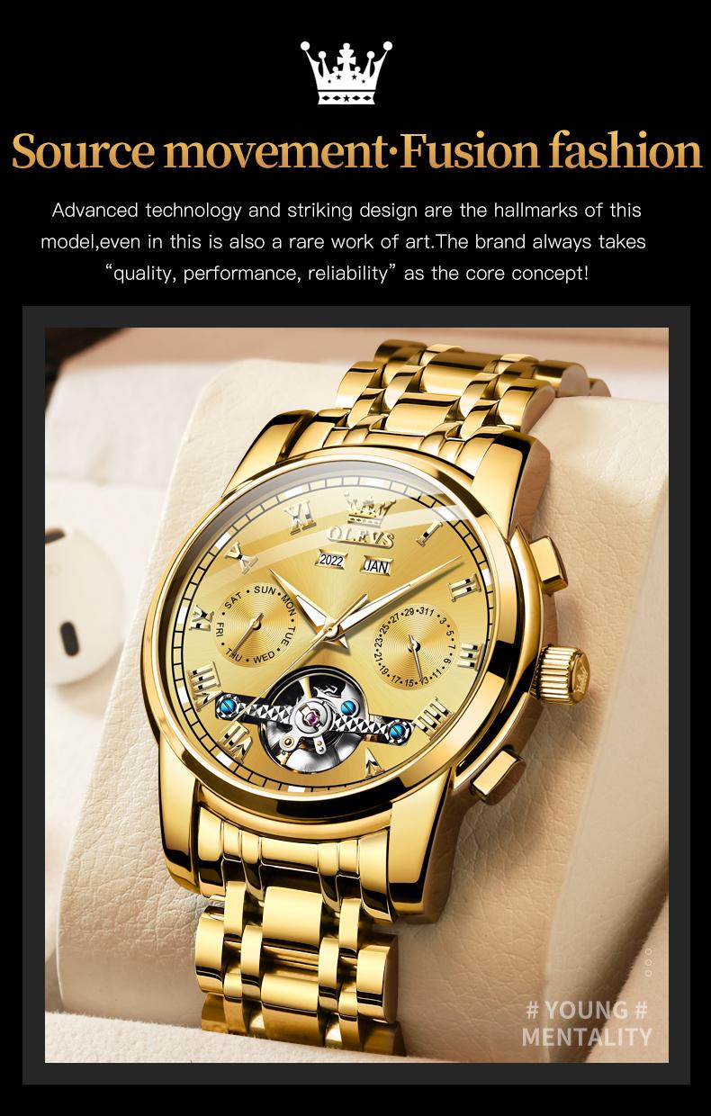 Genuine high-grade luxury hollow design multi-function dial men's watch OLEVS brand flagship new luminous waterproof fully automatic mechanical watch 6607