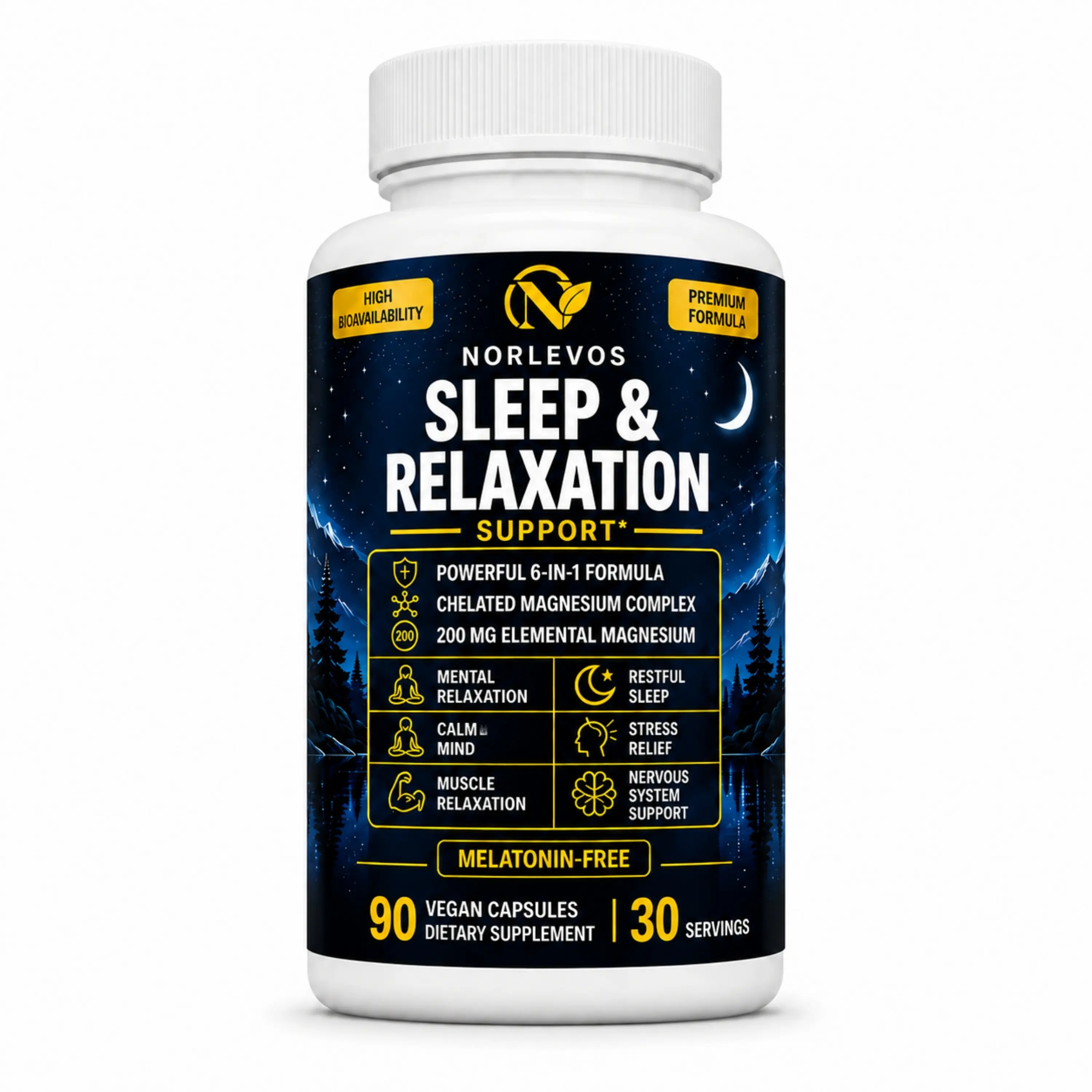 Magnesium Sleep Aid Supplement – Chelated 200 mg Elemental Magnesium Glycinate Complex with L-Theanine -Calm & Relaxation Support, 90 Vegan Capsules, High Absorption, Lab Tested & Non-GMO