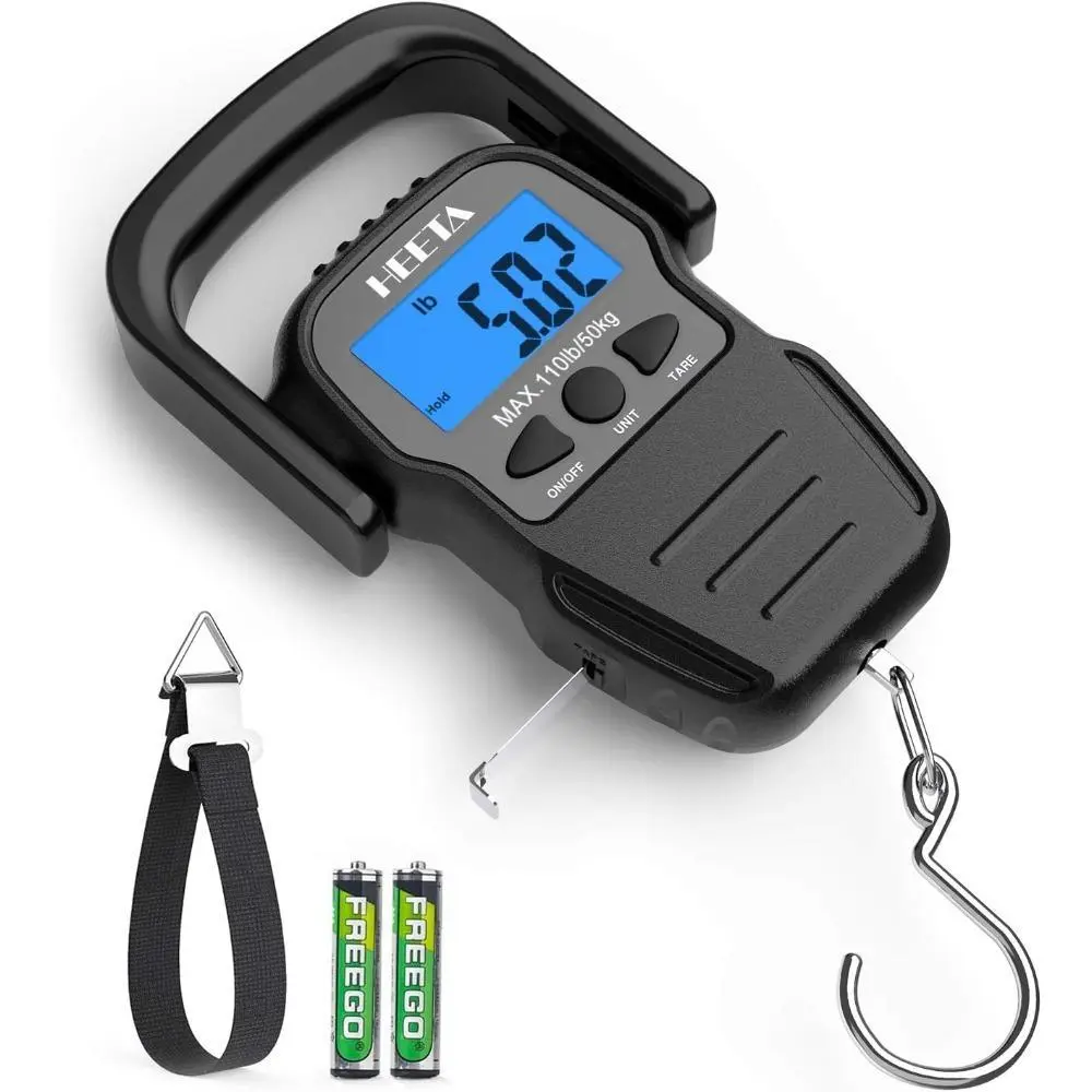 Digital Hanging Scale with Built-in Measuring Tape, Handheld ABS Plastic Luggage & Fish Weigher with Rotating Handle, 110lb/50kg Capacity, Auto Power Off, Batteries Included, Lcd, Fish & Luggage