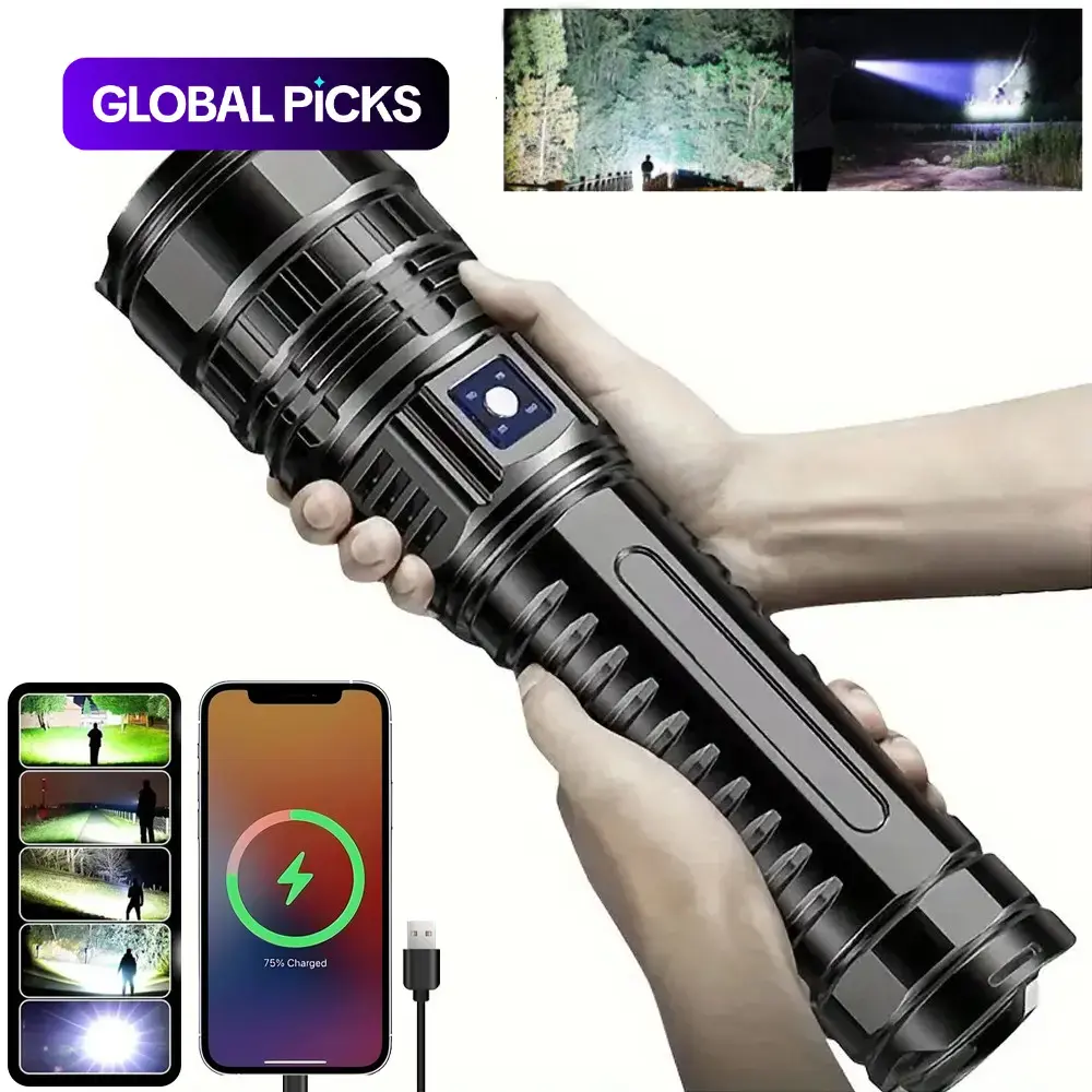 Rechargeable LED Light, Handheld Led Flashlight, 5 Modes Zoomable Tactical Flashlight, Outdoor Flashlight for Camping Hiking, USB Rechargeable Flashlight, Super Bright Flashlight, Rechargeable Powerful Flashlights GLOBAL PICKS