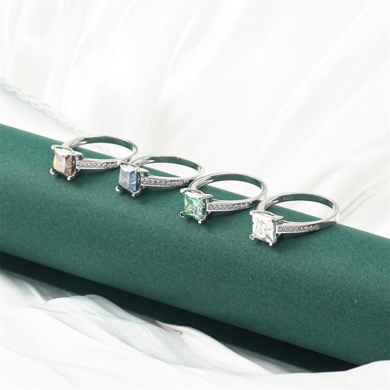 Delzzad 2ct Solitaire Ring Princess Synthetic Moissanite S925 Christmas Gift