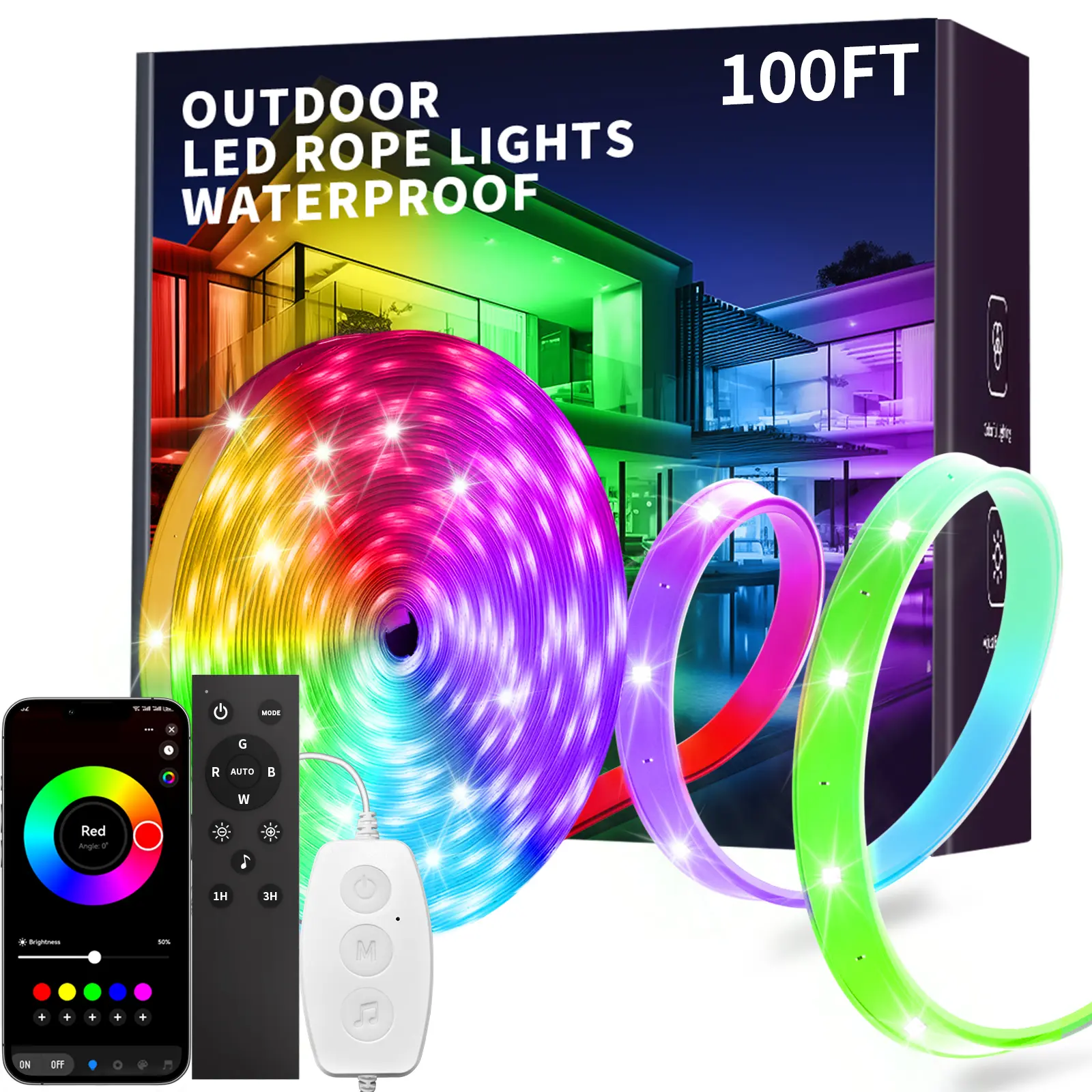 100FT 50FT 16.4FT Outdoor IP68 Waterproof and Indoor LED Strip Lights, RGB Music Sync with App Control and Remote Color Changing Led Rope Lights for Decor Balcony, Roof, Garden, Pool  #summerwins  #DealsForYouDays#summerwins  #DealsForYouDays