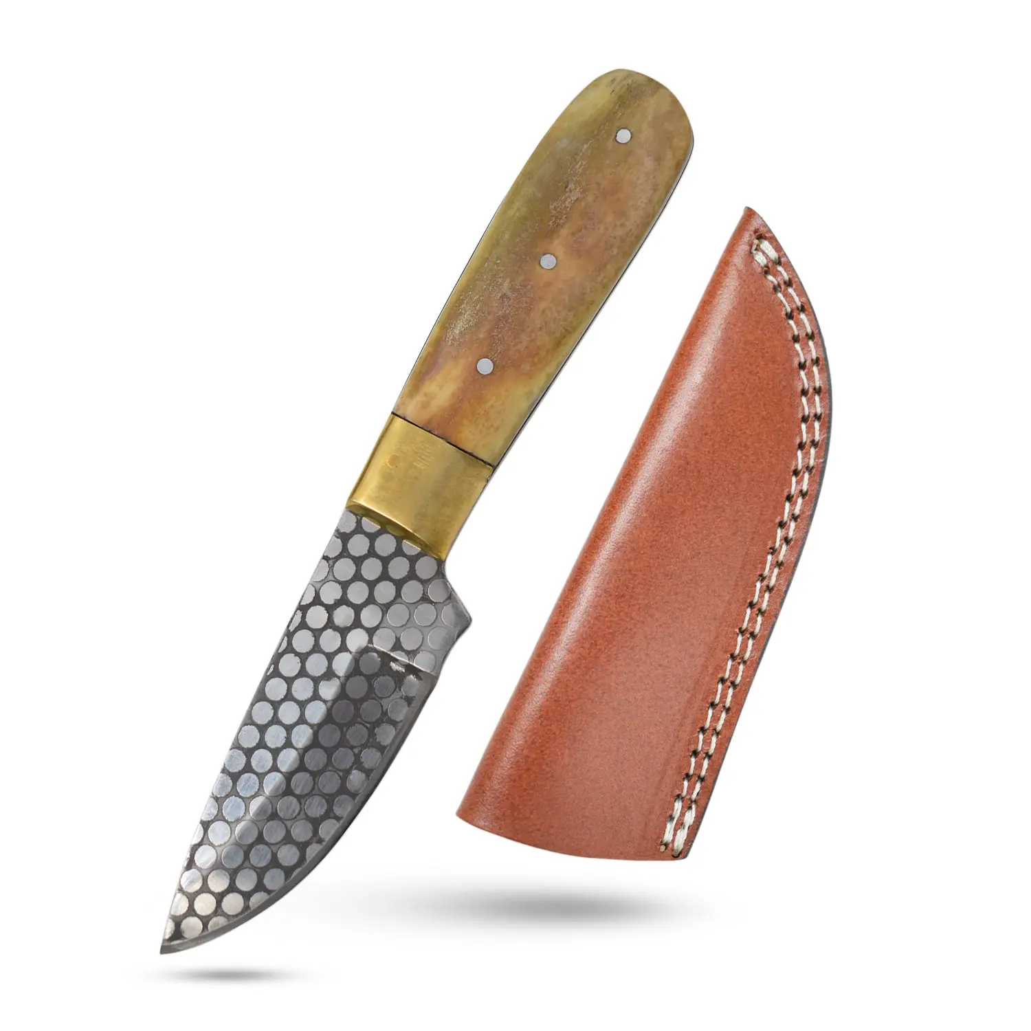 Wild Turkey Handmade Bone Handle Fixed Blade Knife, 7.25", 3.5" Laser Etched Stainless Steel Blade with Brass Bolster, for Outdoor Camping & Hiking, Includes Leather Sheath, Knives, Outdoor Gear, Engraved Fixed-Blade Knives