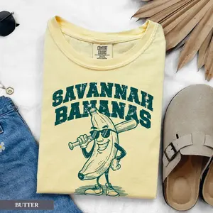 Comfort Colors Lets Go Shirt, Cute Matching Banana Baseball T-shirt, Green Youth Savannah Graphic Tee, Unisex Baseball Banana Tshirt
