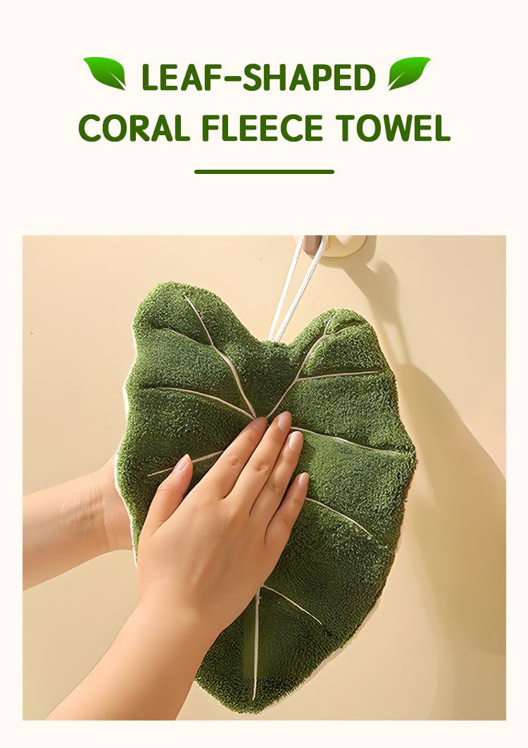 Elephant Ear Plant Shaped Towel,4-Layer Thickened Coral Fleece Hand Towel,Unique Leaf,Extra thick and absorbent | Luxuriously Soft and Absorbent Coral Fleece Hand Towel for Bathroom & Kitchen and Daily use decorative