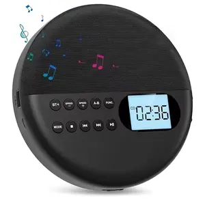 Lightweight, slim, rechargeable portable CD player with a fabric surface and compact small body; dual Bluetooth and an independent headphone jack; pocket-sized disc player for dorm students who are prohibited from using large loud speakers on campus.
