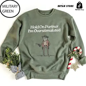 Hold On Partner Im Overstimulated Sweatshirt, Cowboy Frog Sweatshirt, Cowboy Frog Unhinged Shirt, Cute Animal Sweatshirt, Funny Frog Shirt KIG