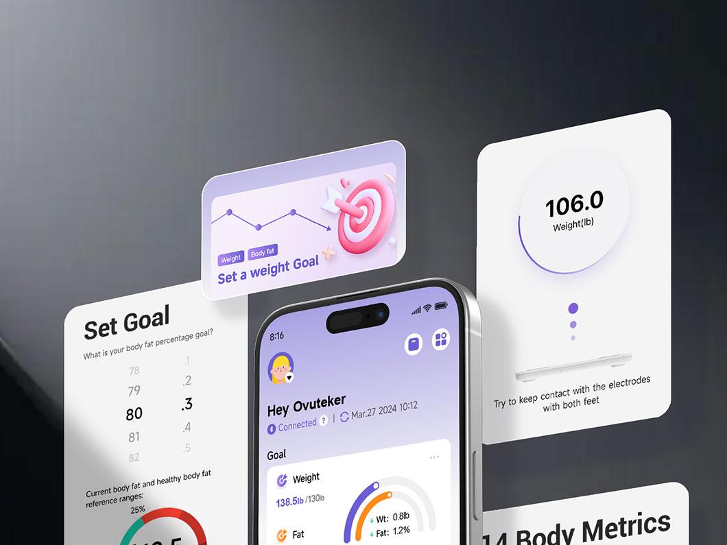 OVUTEK Smart Scale for Body Weight, Professional Bathroom Digital Scale with BMI, Body Fat, Muscle Mass, Most Accurate to 0.05lb, Large Display High Accurate Body Composition Machine with Fitness App