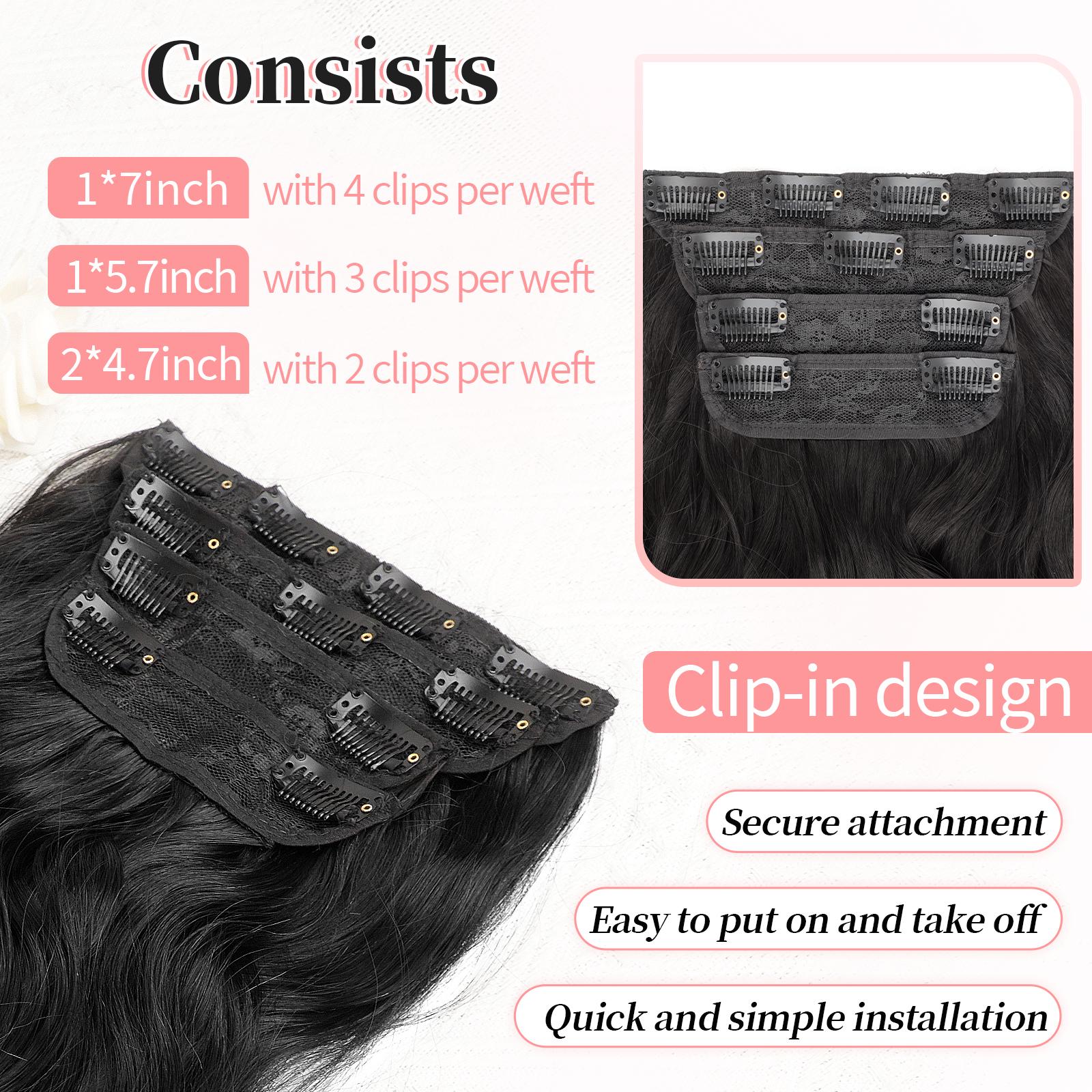 [ KooKaStyle ] Clip- in Synthetic Hair Extensions Long Wavy 4PCS Thick Hairpieces  Double Weft Natural Hair Extensions for Women